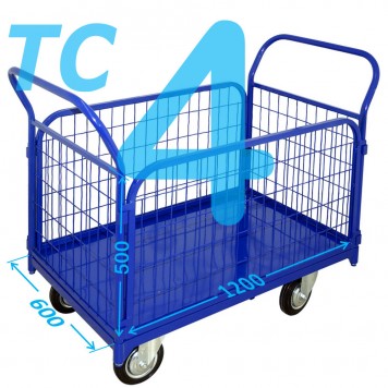Тележка платформенная с сетчатыми бортами ТС 4 (г/п 300-550 кг, 600х1200 мм, колёса на выбор)-0