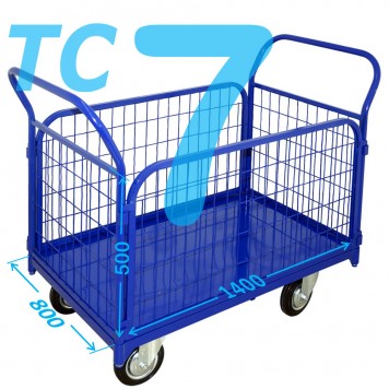 Тележка платформенная с сетчатыми бортами ТС 7 (г/п 300-550 кг, 800х1400 мм, колёса на выбор) Тележка платформенная с сетчатыми бортами ТС 7 (г/п 300-550 кг, 800х1400 мм, колёса на выбор)-0