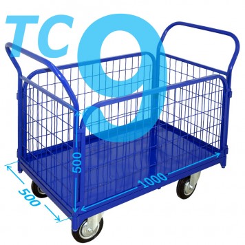 Тележка платформенная с сетчатыми бортами ТС 9 (г/п 300-550 кг, 500х1000 мм, колёса на выбор)-0