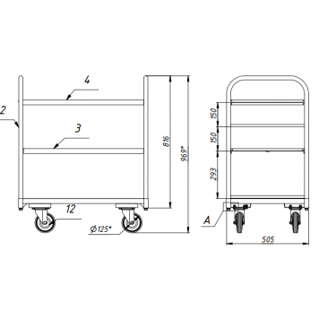 Тележка платформенная трехъярусная ТЯ 1 (г/п 300-550 кг, 500х800 мм, колёса на выбор)-1
