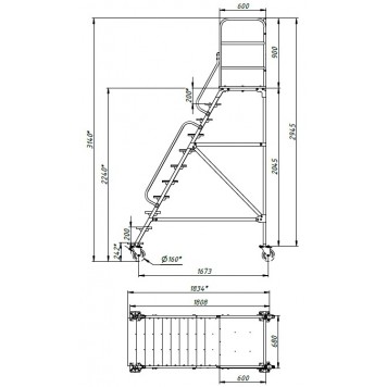 Передвижная лестница с платформой ЛР 10.1 (десять ступеней, один лестничный марш)-1