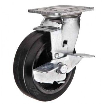 Колесо поворотное SCdb80 (200 мм - диаметр) большегрузное обрезиненное с тормозом-0