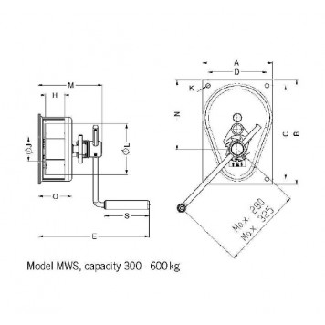 Лебедка ручная барабанная настенная PFAFF MWS 300 кг (без каната) Лебедка ручная барабанная настенная PFAFF MWS 300 кг (без каната)-1